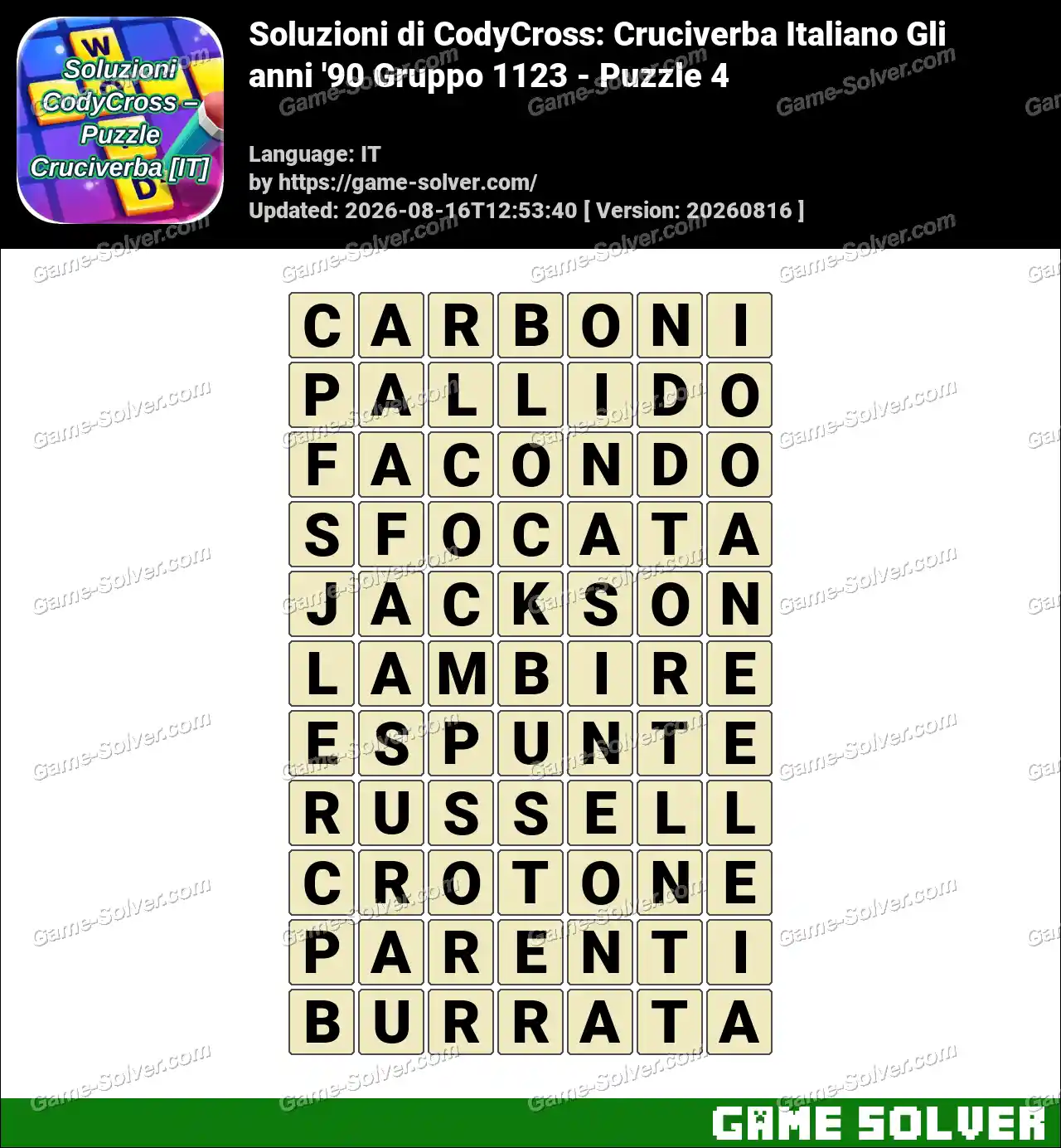 Soluzioni di CodyCross: Cruciverba Italiano Gli anni ’90 Gruppo 1123 – Puzzle 4